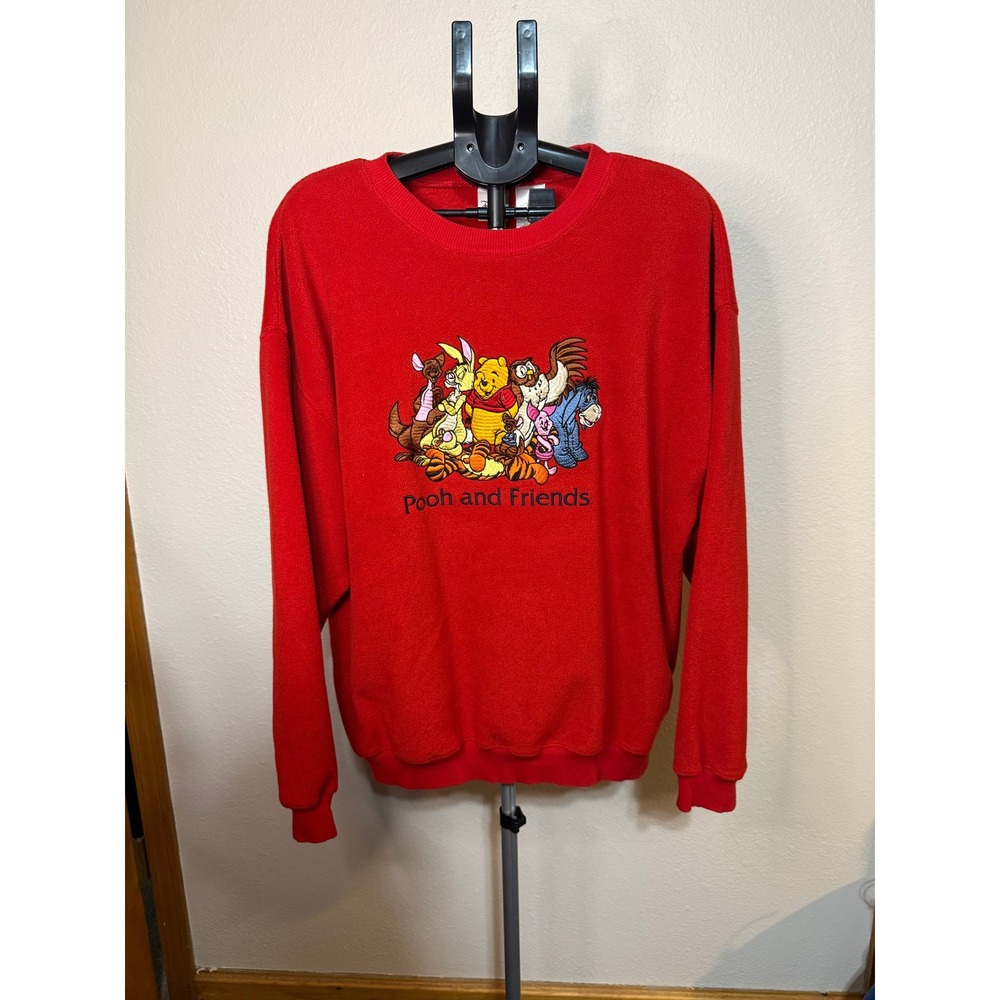 Disney Store Winnie the Pooh and Friends Red Fleece Sweatshirt Mens Large Vtg